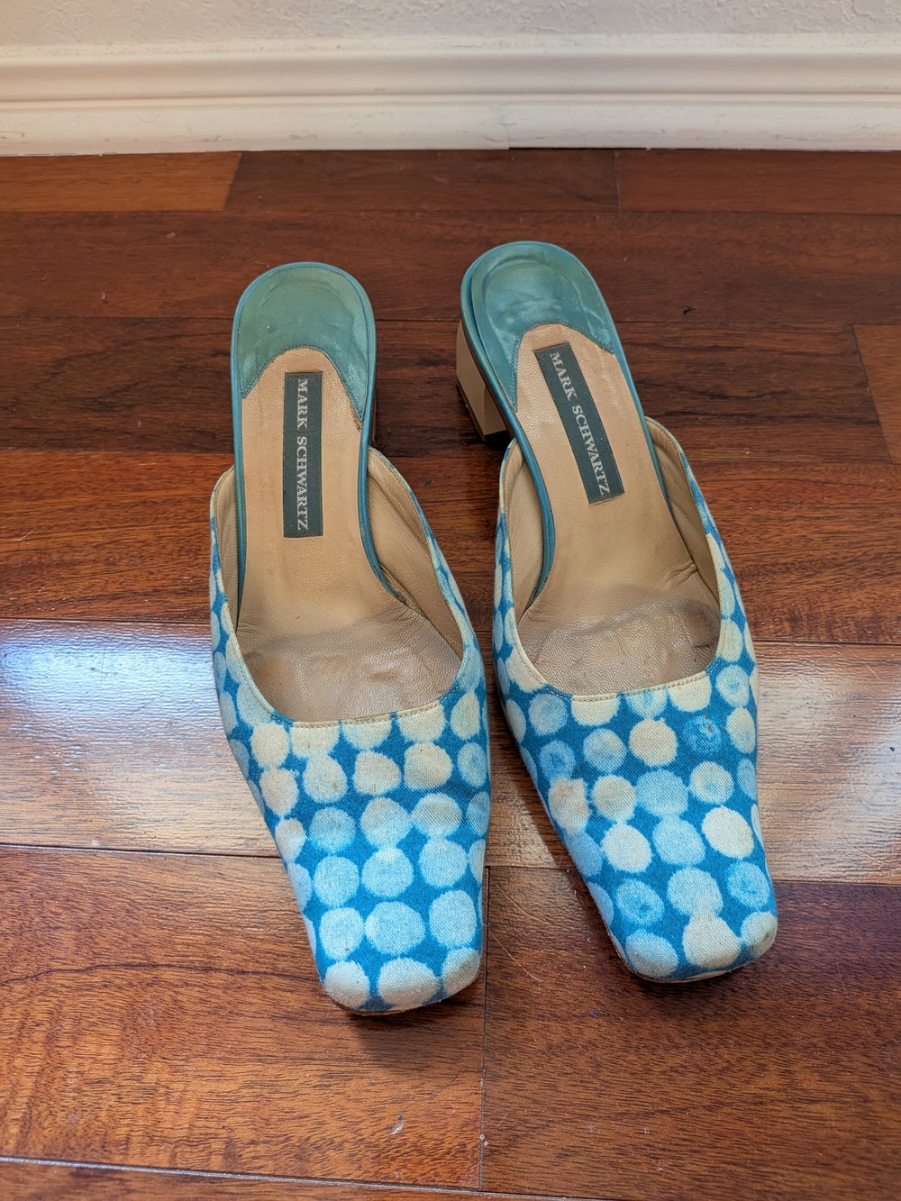 Mark Schwartz Blue Patterned Mule Heels - Picture 3 of 4